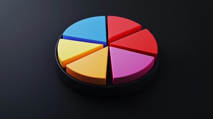 Obraz premium A D pie chart showcasing market share distribution among various companies, with labeled sections in bold colors, placed on a sleek black background to enhance visibility.