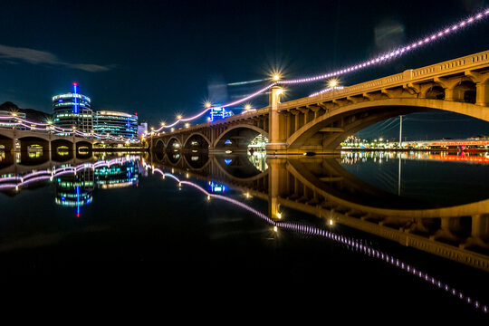 Skyline of mesa city near phoenix city in arizona at night