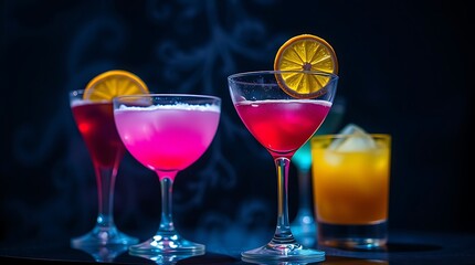 Colorful cocktails close up