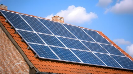 Solar Panels on Red Tile Roof Eco Friendly Home Energy