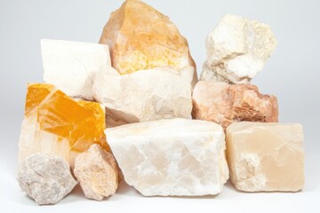 Natural Polished Rocks Showcasing Diverse Textures and Colors Against a White Background