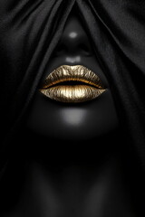closeup of a black face of a woman with golden lips