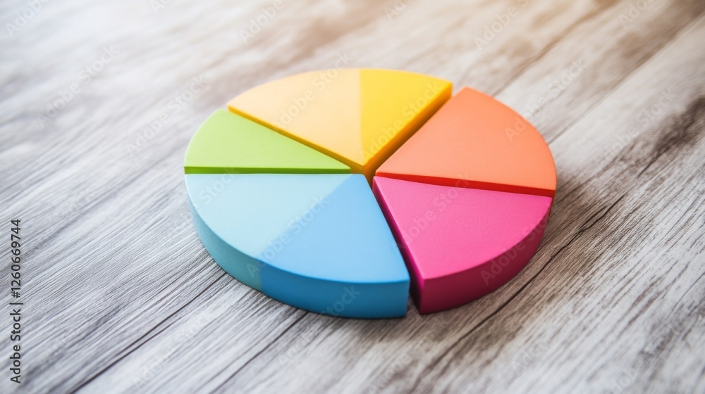 Poster a close-up of a financial pie chart displaying customer demographics, with distinct colors for age g
