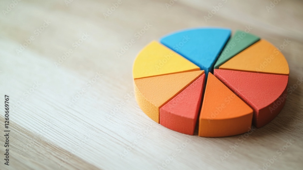 Poster a close-up of a financial pie chart displaying customer demographics, with distinct colors for age g