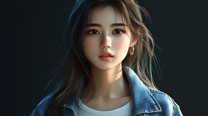 Naklejka premium Asian Woman with Long Dark Hair: Portrait Photography