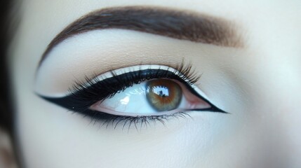 Obraz premium A close-up of beautifully contoured eyes, with perfectly applied mascara and eyeliner, highlighting the intensity and elegance of the woman's natural beauty.