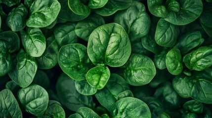 Obraz premium Fresh spinach leaves with vibrant green texture in natural light