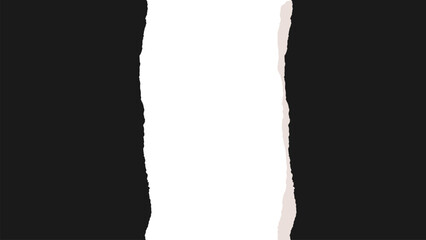Horizontal banner with black paper torn into 2 parts isolated on transparent background. Empty page with uneven white edges. Template for text box, layout, collage. Vector EPS10 1920, 1080