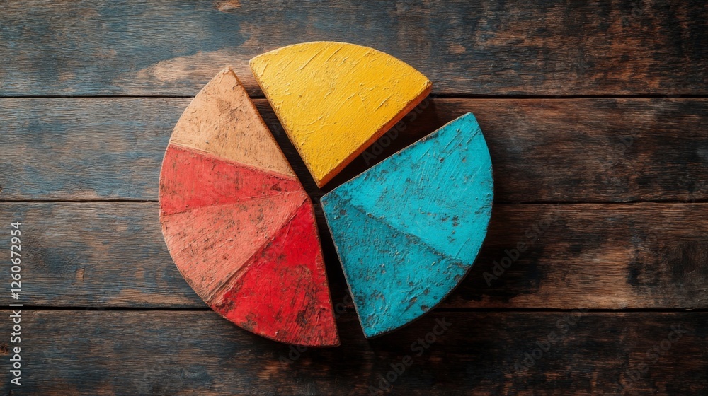 Poster a creative pie chart with textured segments showing sales data, each slice representing a different 