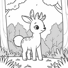 Obraz premium Cute Deer Coloring Pages For Kids. Deer Cartoon Coloring Book Printable.