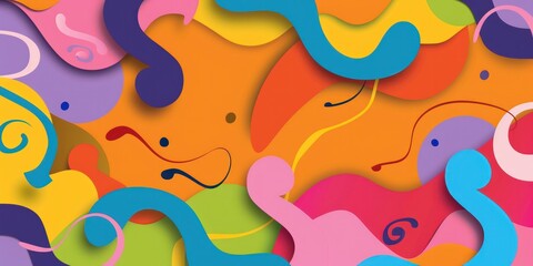 colors abstract design flowing shapes curves creating atmosphere joy 2d flat illustration
