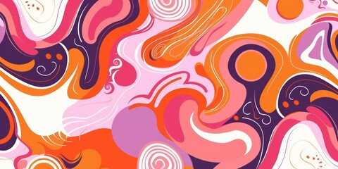 Fototapeta premium illustration curve wave red pink purple pop art cartoon comic abstract retro 90s line minimal doodle striped hand draw circle swirl
