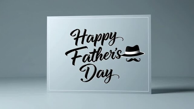 Elegant slow motion animation celebrating father's day with stylish typography, fedora hat, and mustache graphic on a light blue background, creating a sophisticated and heartwarming greeting - Powered by Adobe