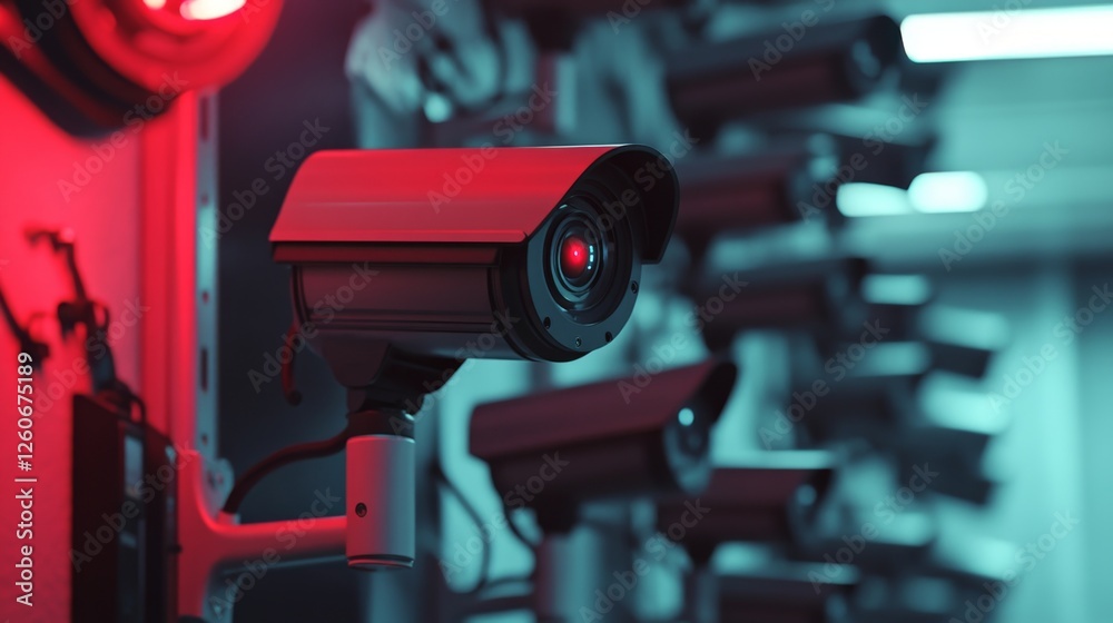Aufkleber A dynamic shot of multiple CCTV cameras positioned in a retail store, monitoring customer activity, emphasizing the importance of security in commercial spaces.