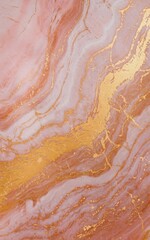 A close-up of a pink marble texture featuring flowing white veins and striking gold accents. Elegant and sophisticated design.
