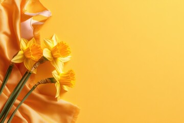 Yellow Daffodil and Welsh Flag Presented on Smooth Pastel Yellow Surface for Minimalist Design Purpose