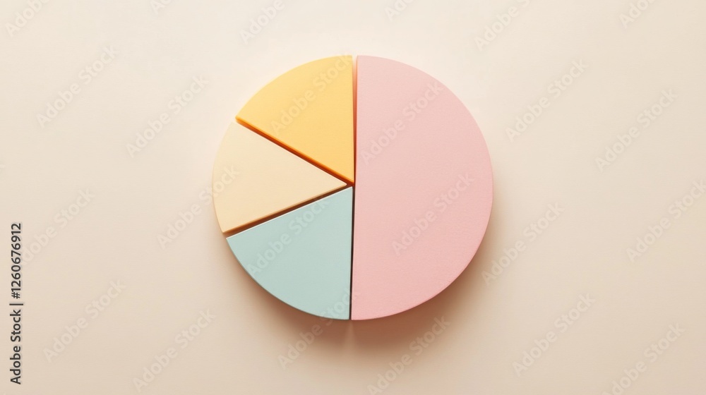 Poster a minimalistic pie chart with pastel-colored slices representing different budget categories, displa