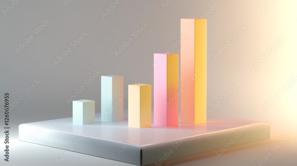 Aufkleber a minimalist d bar graph with pastel-colored bars rising from a flat surface, with subtle shadows an
