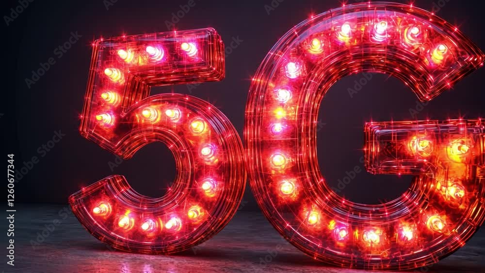 Poster 5g network lights: an illuminating representation of the future, a luminous 5g logo made of sparklin