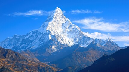 Obraz premium A snow-covered mountain peak under a clear blue sky.