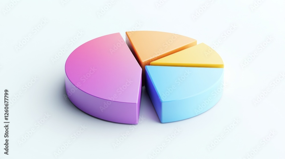 Leinwandbilder A multi-colored D pie chart in a minimalist style, with sections slightly lifted to show the data split, presented on a clean, white background.
