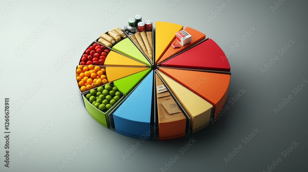 Poster a professional pie chart depicting monthly expense distribution, with bright segments for categories