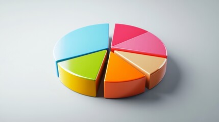 Fototapeta premium A professional pie chart depicting monthly expense distribution, with bright segments for categories like rent, groceries, and entertainment, set against a simple gray background.