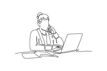 Working from home concept. Single line draw design vector graphic illustration.