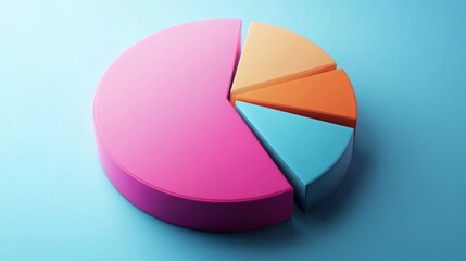 Obraz premium A rotating D pie chart with colorful, layered sections representing data, with numbers and labels floating beside each slice for clarity.