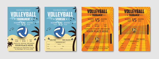 Volleyball championship flyer layout, double sided poster design for Volleyball tournament, vector illustration Volleyball tournament flyer layout. championship posters with volleyball ball template