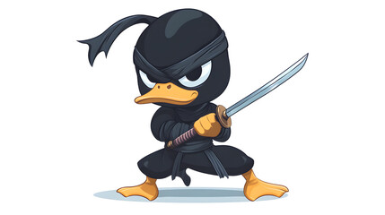 Ninja Duck with Sword - Cartoon Illustration