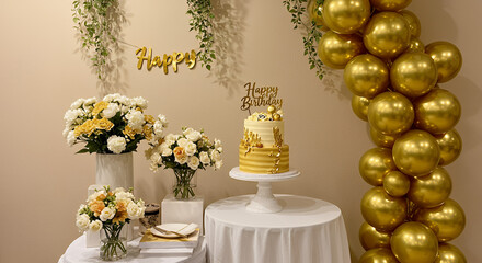 A photo of an elegant and sophisticated birthday party setup for an adult friend.