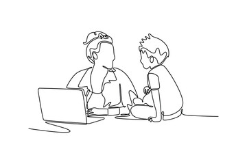 Working from home concept. Single line draw design vector graphic illustration.