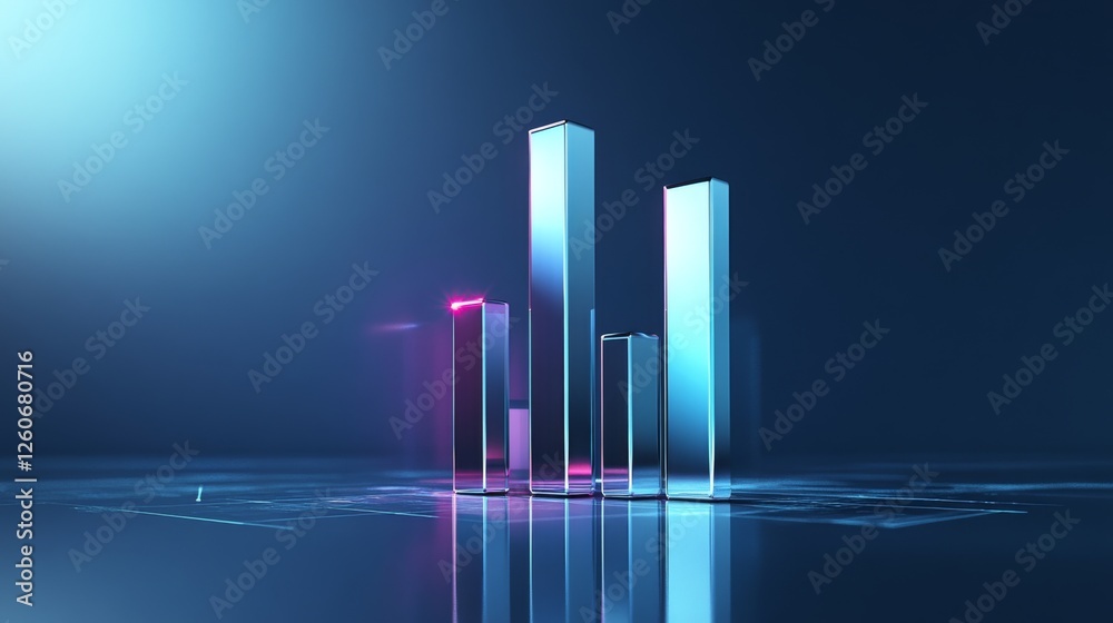 Aufkleber a sleek, futuristic d bar graph with metallic bars rising from a reflective surface, set against a d
