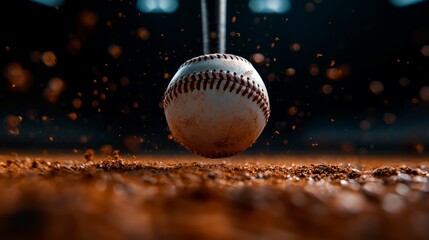 Baseball hovering above the ground during play.