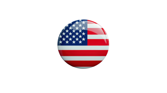 Round glossy united states flag button on transparent background