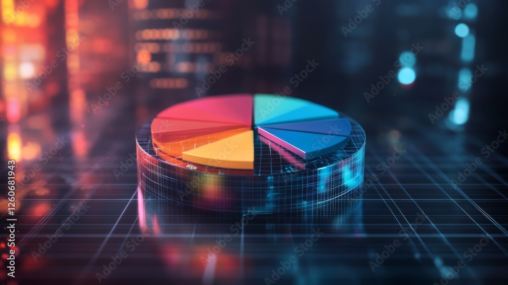 Leinwandbilder a transparent d pie chart with sleek, colorful sections rising from a reflective platform, showcasin