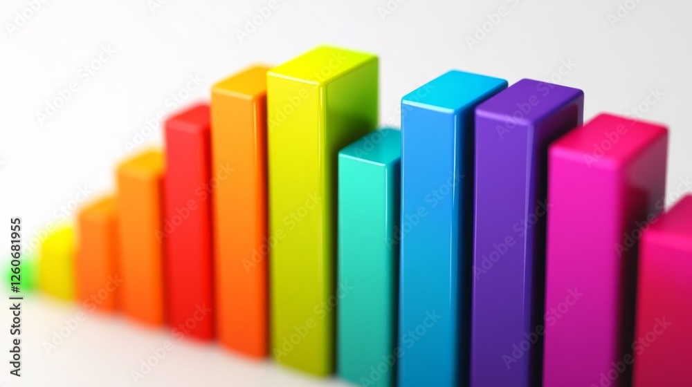 Poster a vibrant d bar chart with rainbow-colored bars, each one labeled with clear data, set against a sim