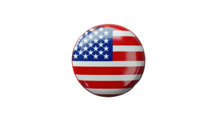 Round glossy united states flag button on transparent background