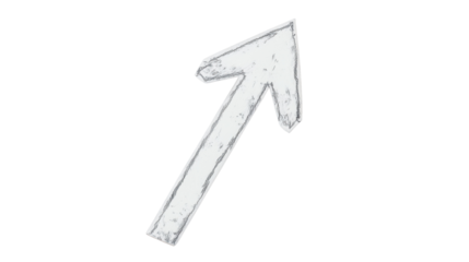 White diagonal upward arrow sign pointing upward right on transparent background