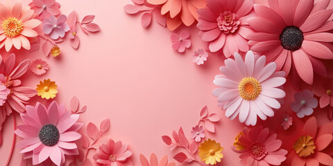 Fototapeta premium Beautiful arrangement of pink and white peony flowers surrounds a blank space, perfect for adding personalized text for celebrations like Mother's Day, birthdays,March 8,Easter or weddings.