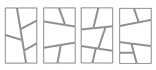 Four different types  of blank templates storyboard layout panels comic manga grid collage. Blank page frame for comic book, photo collage, poster, flyer. Vector illustration © leviiART
