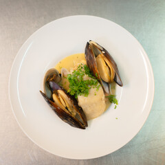 Plato de mariscos con risotto