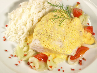 Atlantic Pollack Fish Fillet with Lobster Sauce