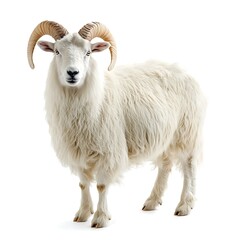 Fototapeta premium Majestic ram, white fleece, studio shot, isolated background, animal photography