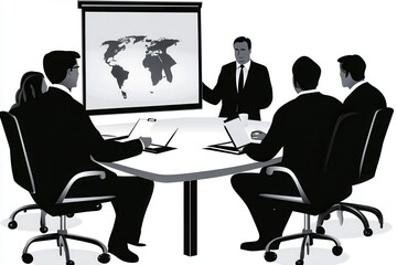 Fototapeta premium Business Manager Giving Presentation to Employees with World Map