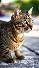 cute tabby domestic cat with green eyes