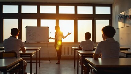 Silhouettes of students and teachers of different backgrounds engaged in reading, online learning, graduation, or classroom activities, promoting educational diversity