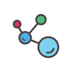 molecule icon, color, flat, design, vector, illustrations, education, style, trendy, collections