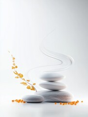 Serene Stones and Golden Branch - Balanced stones, a delicate golden branch, and orange beads create a tranquil spa-like scene. Perfect for wellness, meditation, or relaxation themes